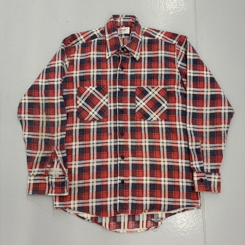 Vintage 80s Wrangler Red Plaid Cotton Flannel Shirt